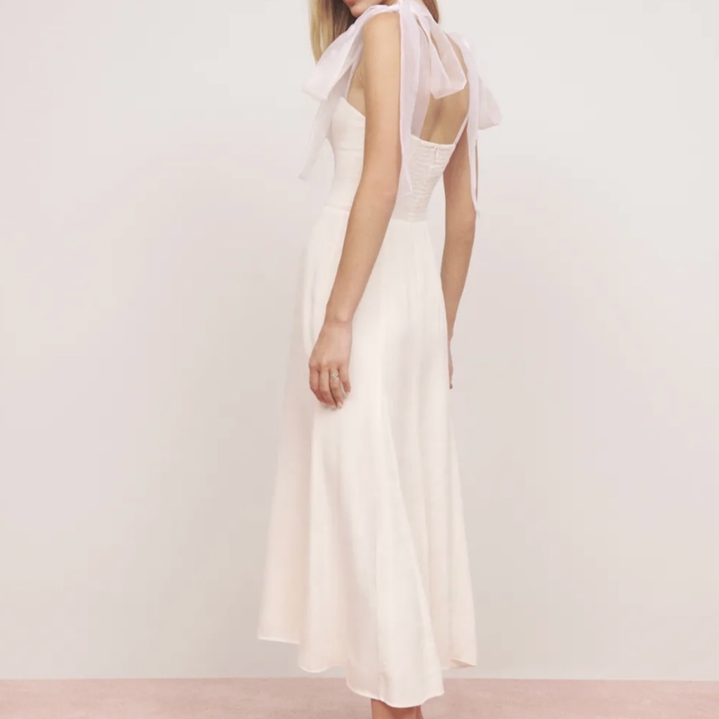 Reformation White Tie-Shoulder Midi Dress
